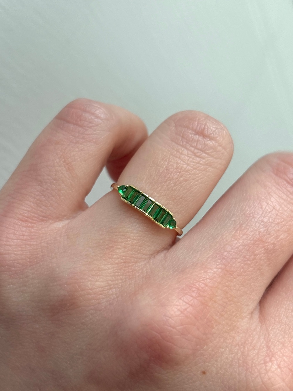 14k Gold Vermeil Dainty Simulated Baguette Emerald Ring - Picture 7 of 8